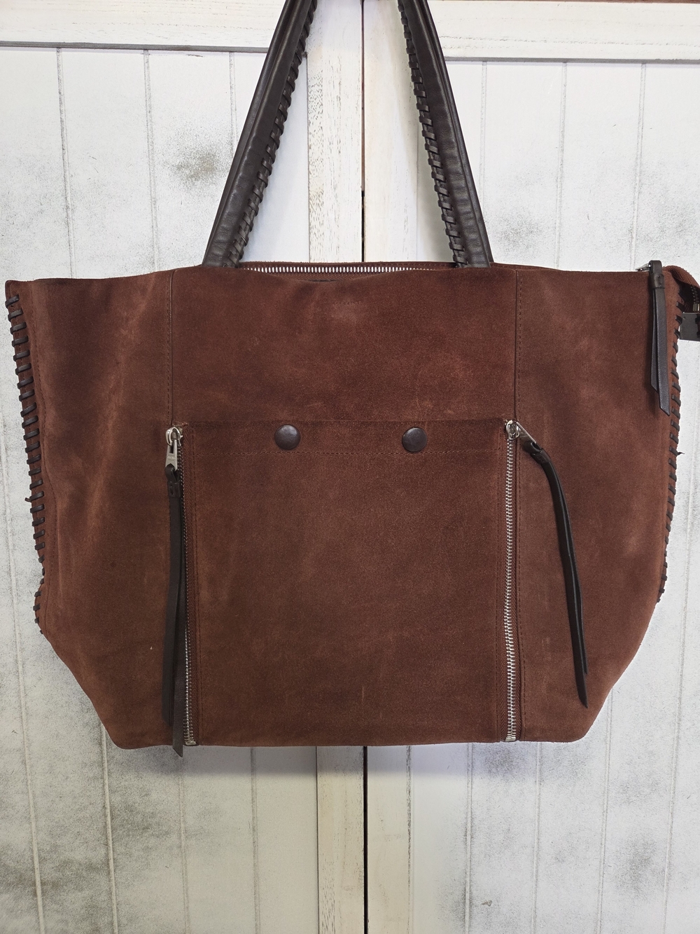 AllSaints Fleur De Lis East West LEATHER TOTE